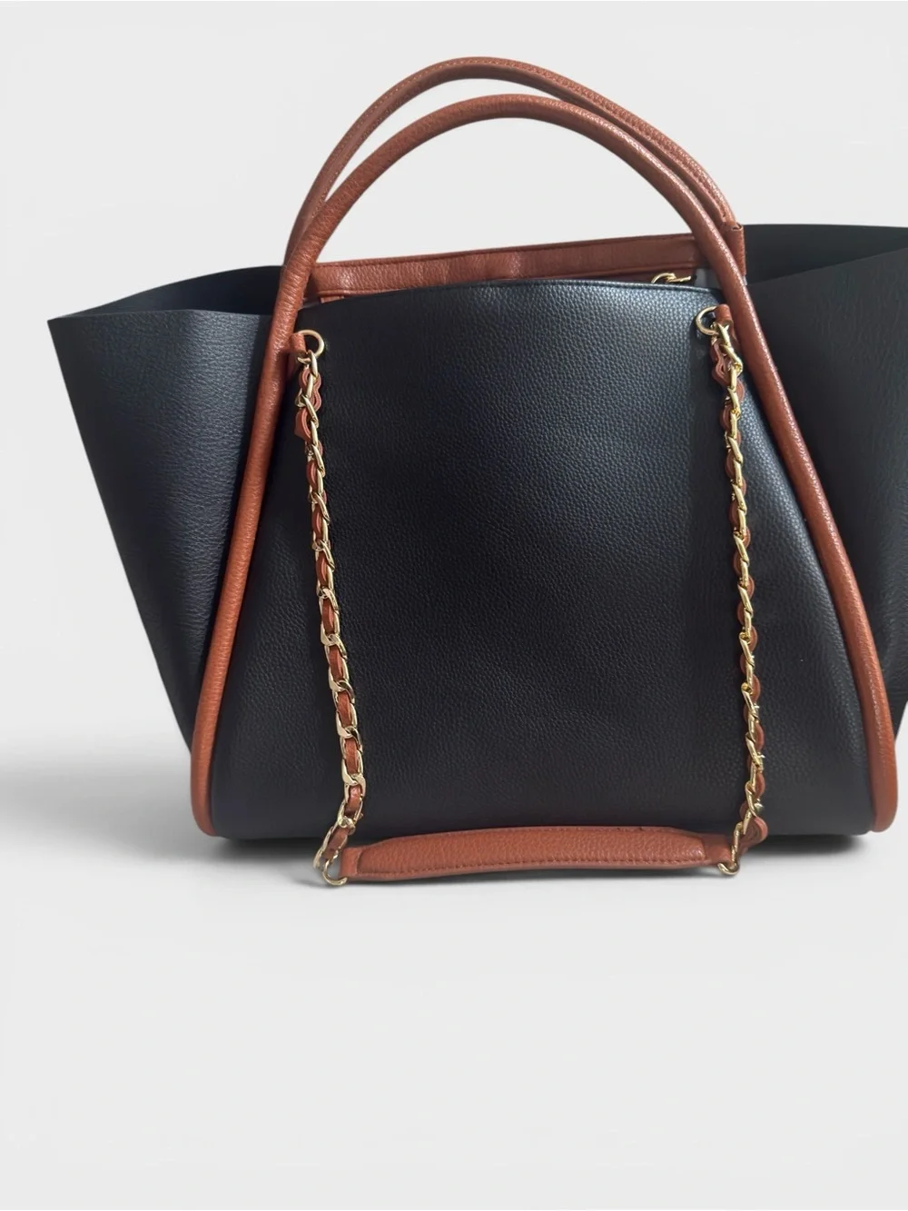 Itzy Ritzy Tri-Panel Tote in Black, Brown & White